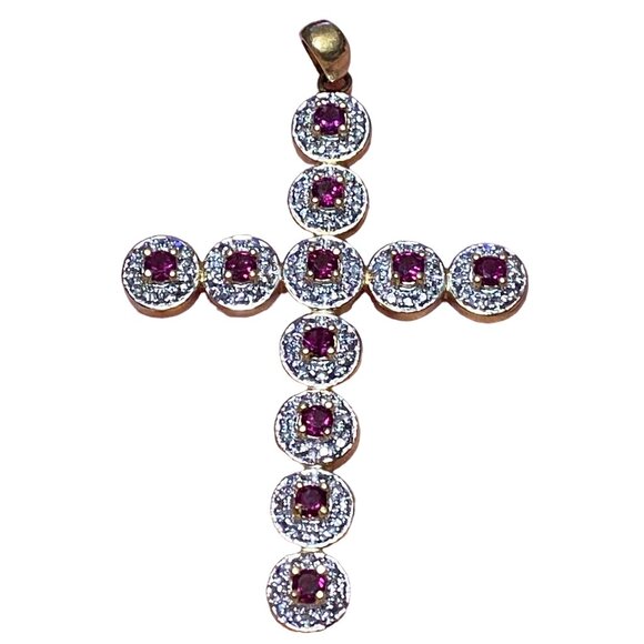 Pendant Cross Garnet CZ Sterling Silver 925 Semi-Precious Stone - Picture 1 of 3